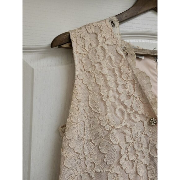 Womens Neusteters 50's Cocktail French Lace Beige Party Prom Formal Dress 14 M - Picture 7 of 16
